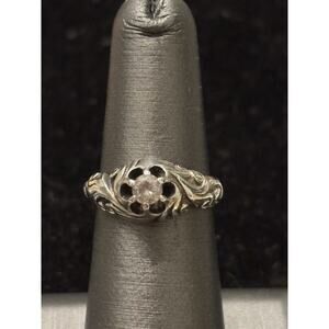 Vtg 1940’s Sterling Silver Solitaire Glass Ring Sz 6 4.23g